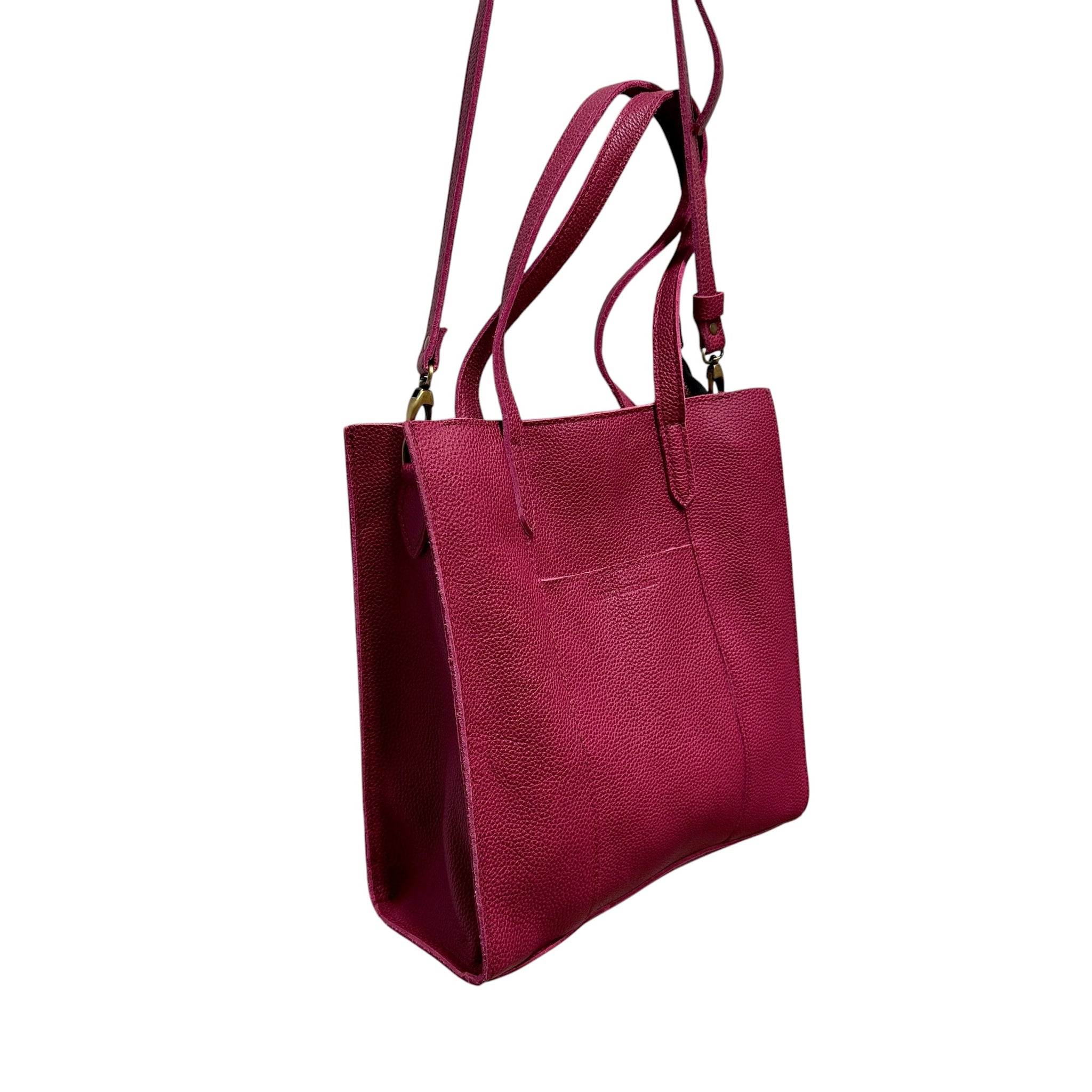 Portland Leather Raspberry Large Lola Zipper Crossbody Tote Bag