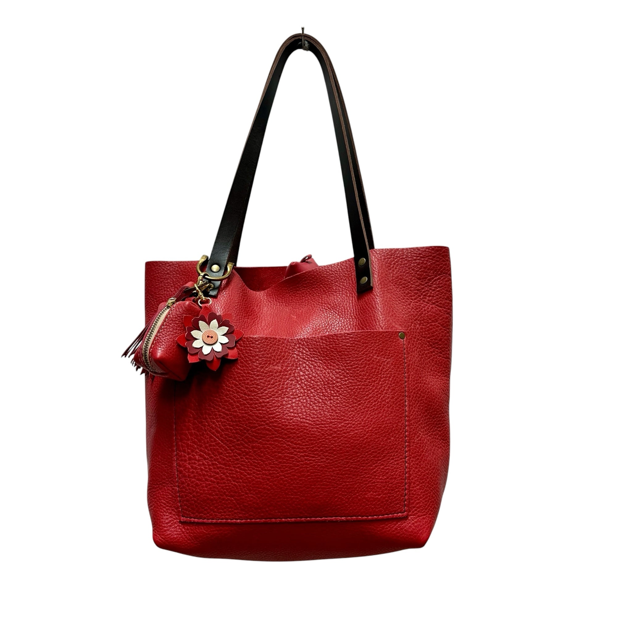 Portland Leather Classic Red Pebbled Leather Tote Bag with Case