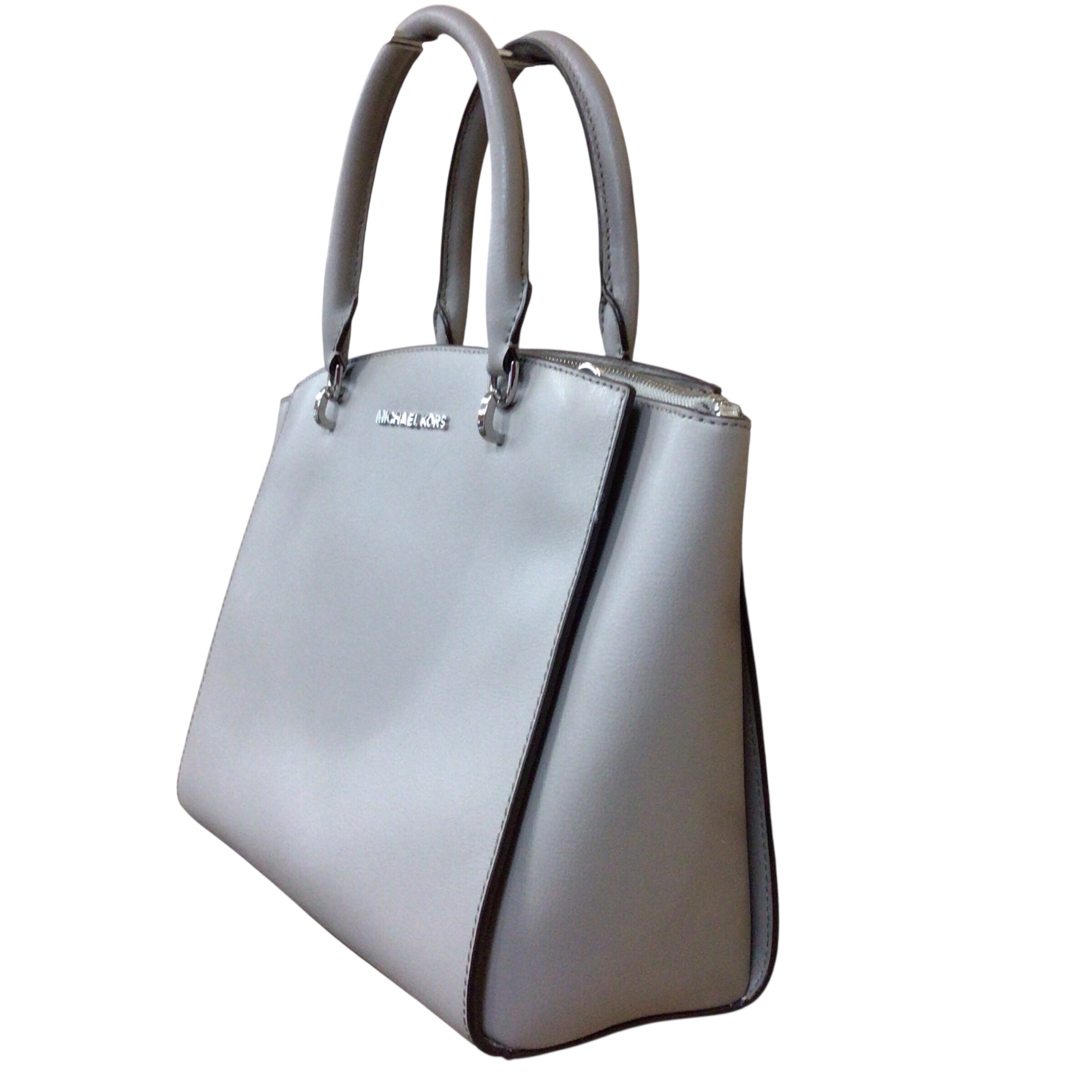 Michael Kors "Ellis" Large Gray Leather Satchel Crossbody Bag