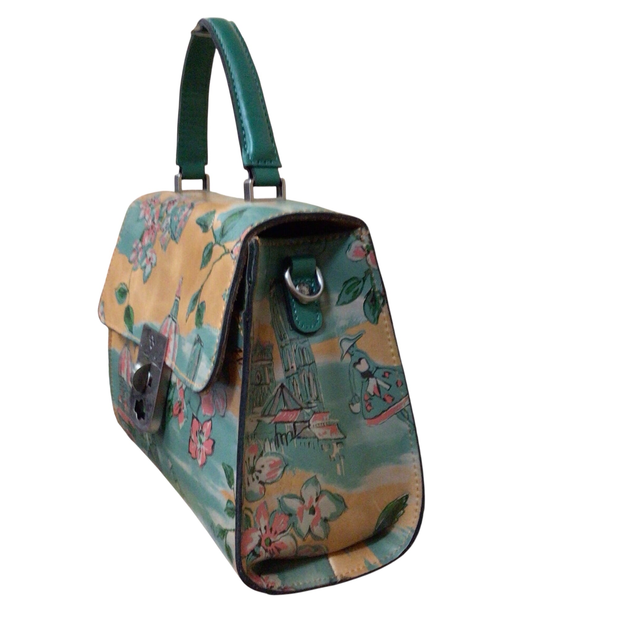 Patricia Nash "Chauncey" Beautiful Girl Teal Leather Crossbody Satchel