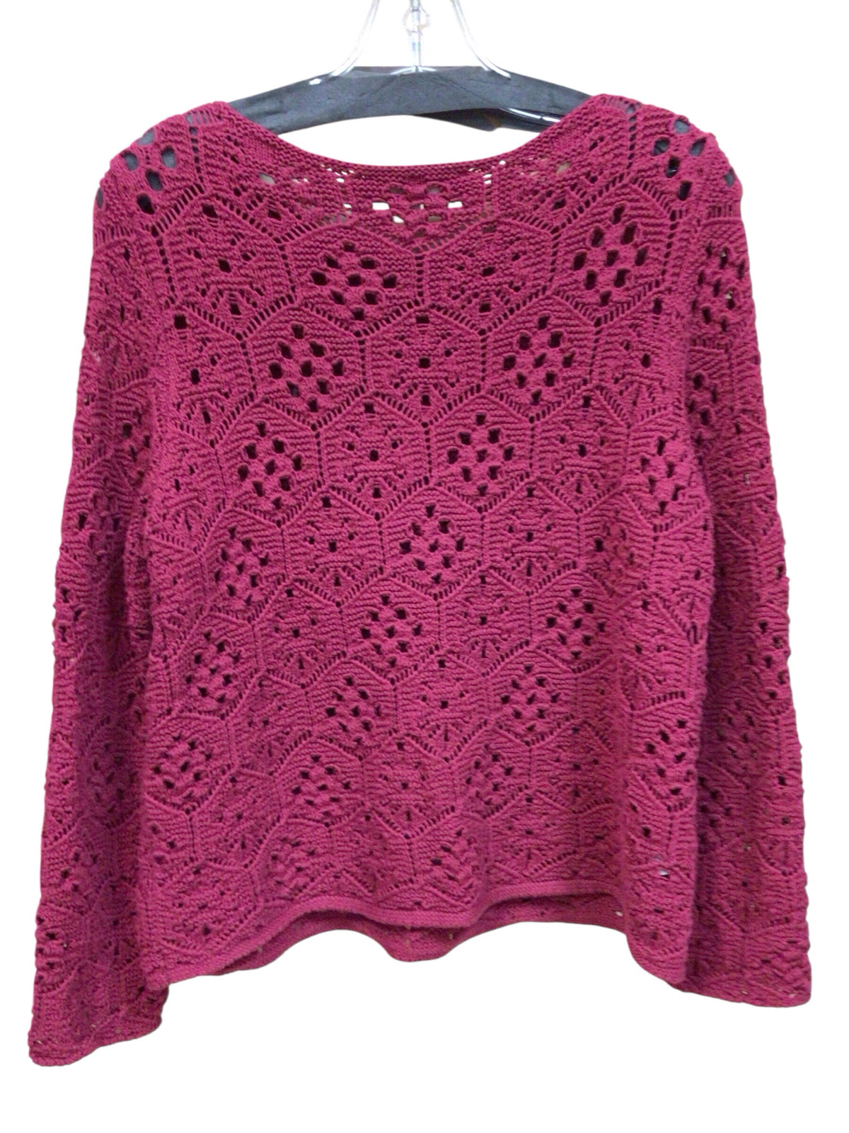 Loft Long Sleeve Raspberry Crocheted Sweater Size Medium
