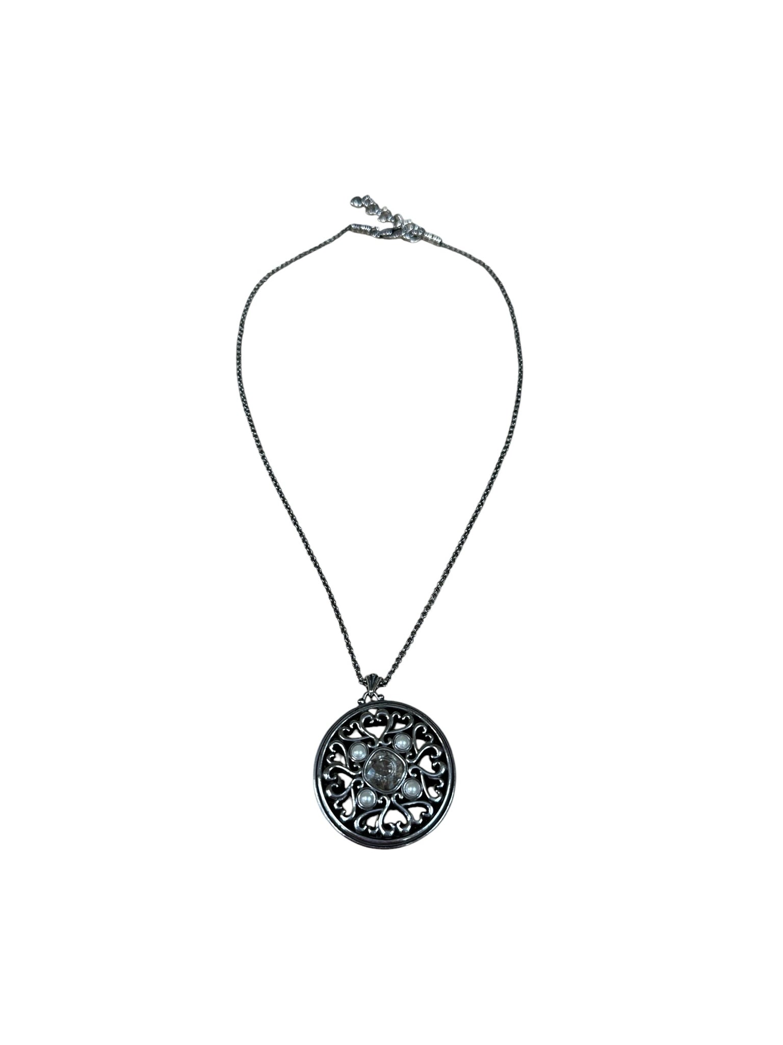 Brighton Round Silver Heart + Pearl Necklace