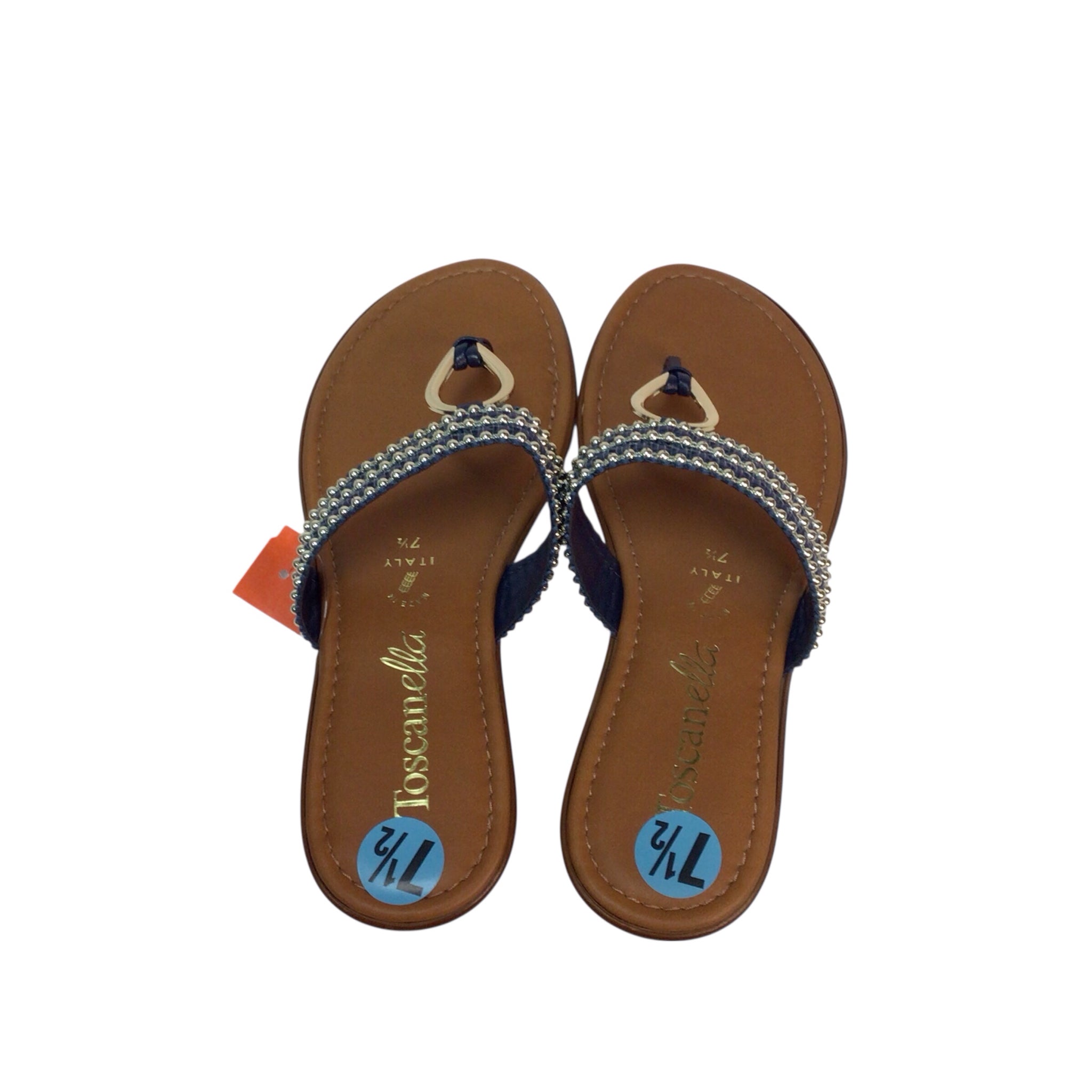 Toscanella Clasp-1 Navy Brown Sandals Size 7.5