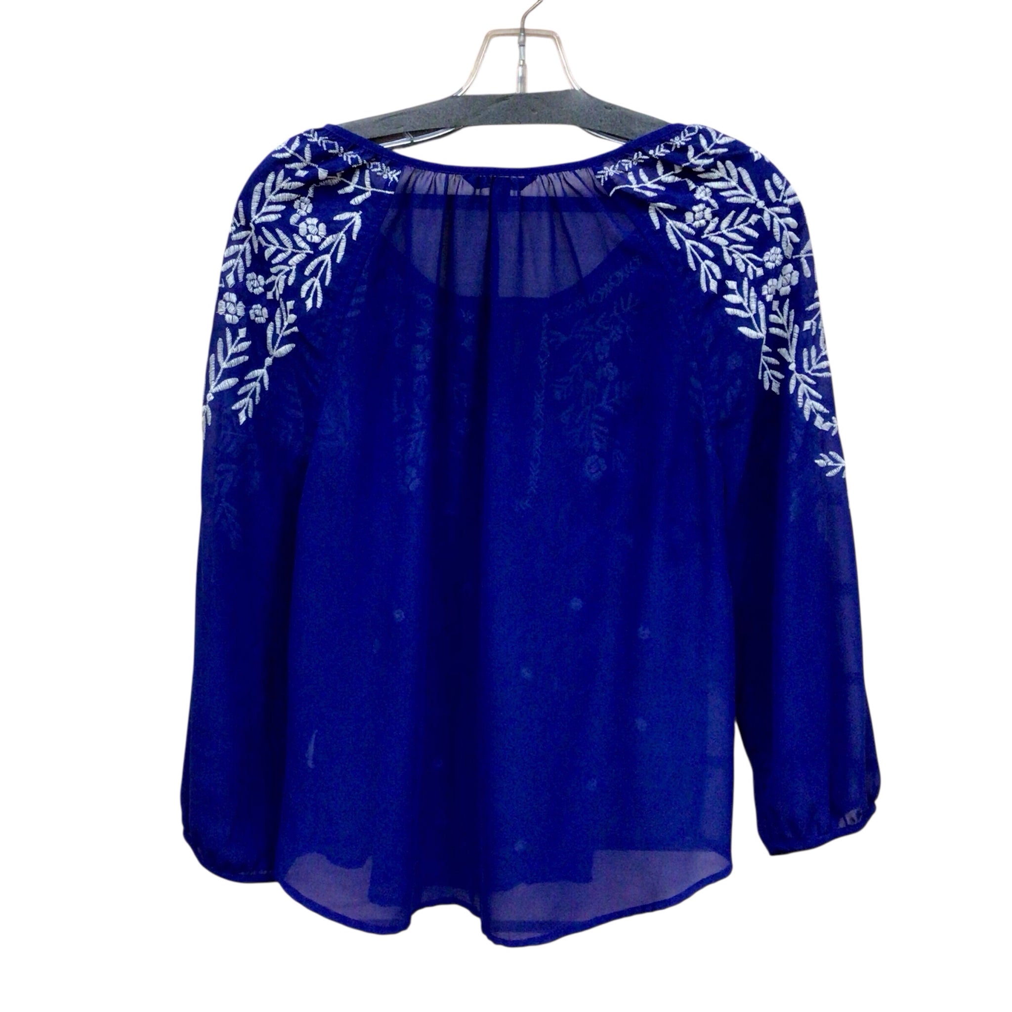 American Eagle Blue Embroidered Long Sleeve Top Size Large