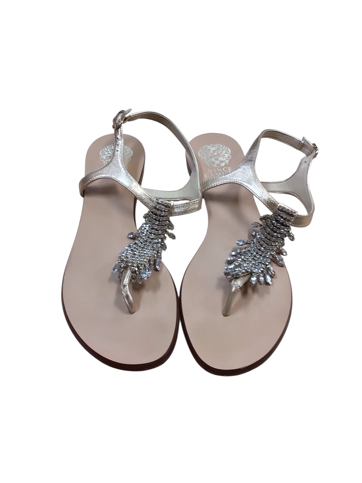 Vince Camuto "Bunniva" Gold Embellished T-strap Flat Dress Sandals Size 9