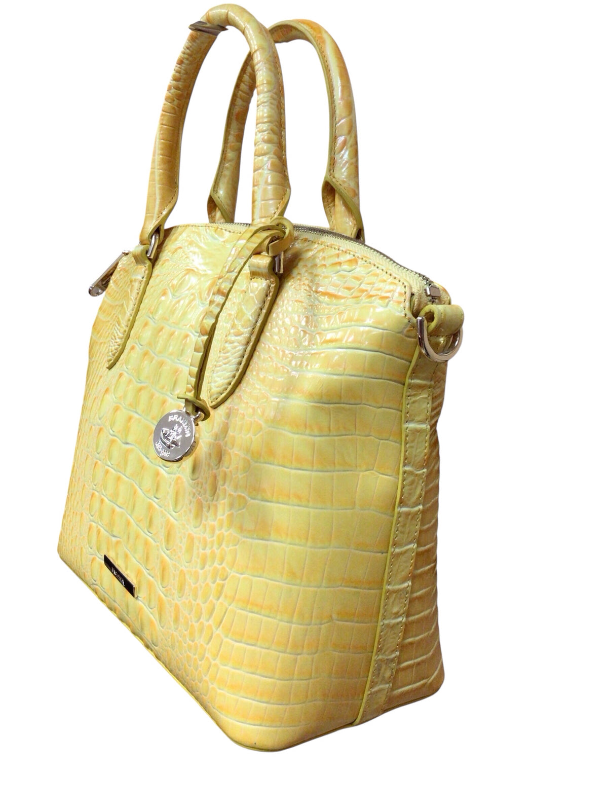 Brahmin Large "Duxbury" Yellow Croc-Emobssed Leather Satchel Crossbody Bag