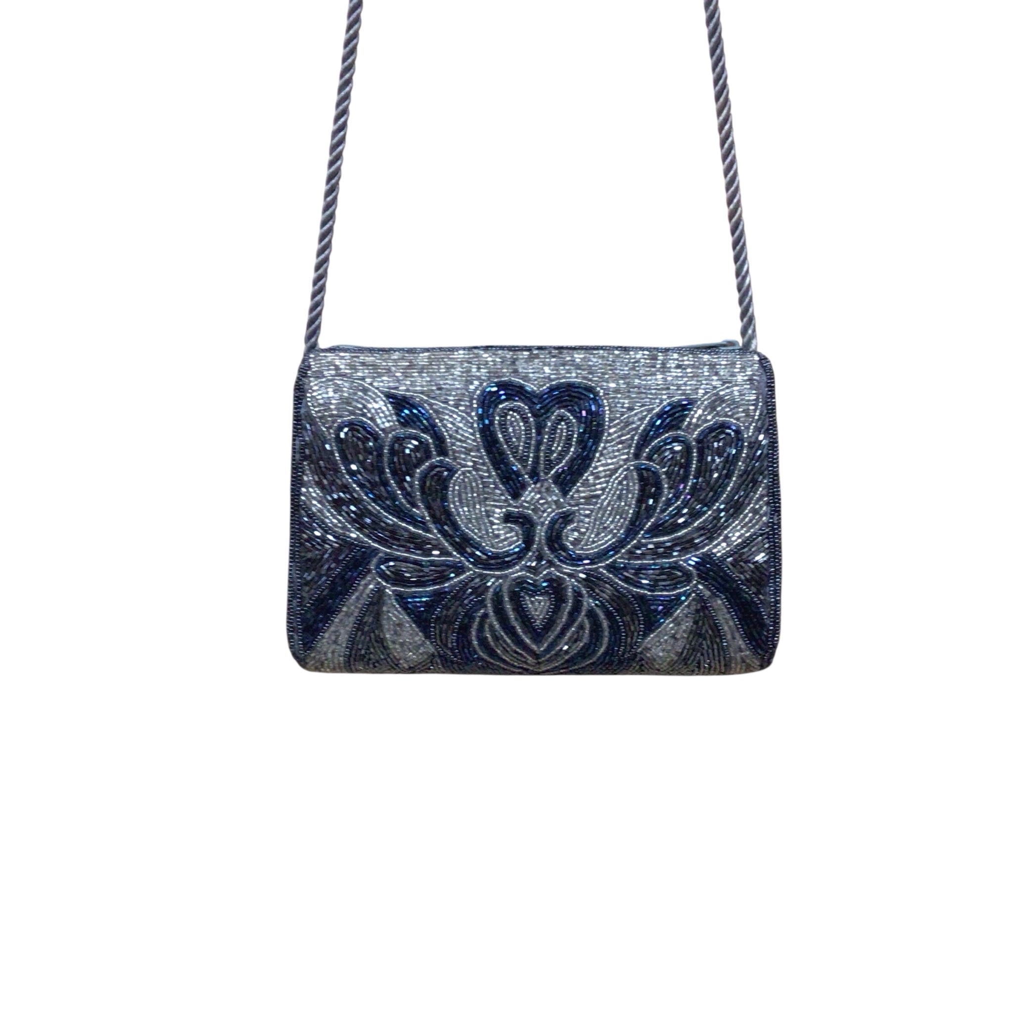 La Regale Blue Beaded Crossbody Bag