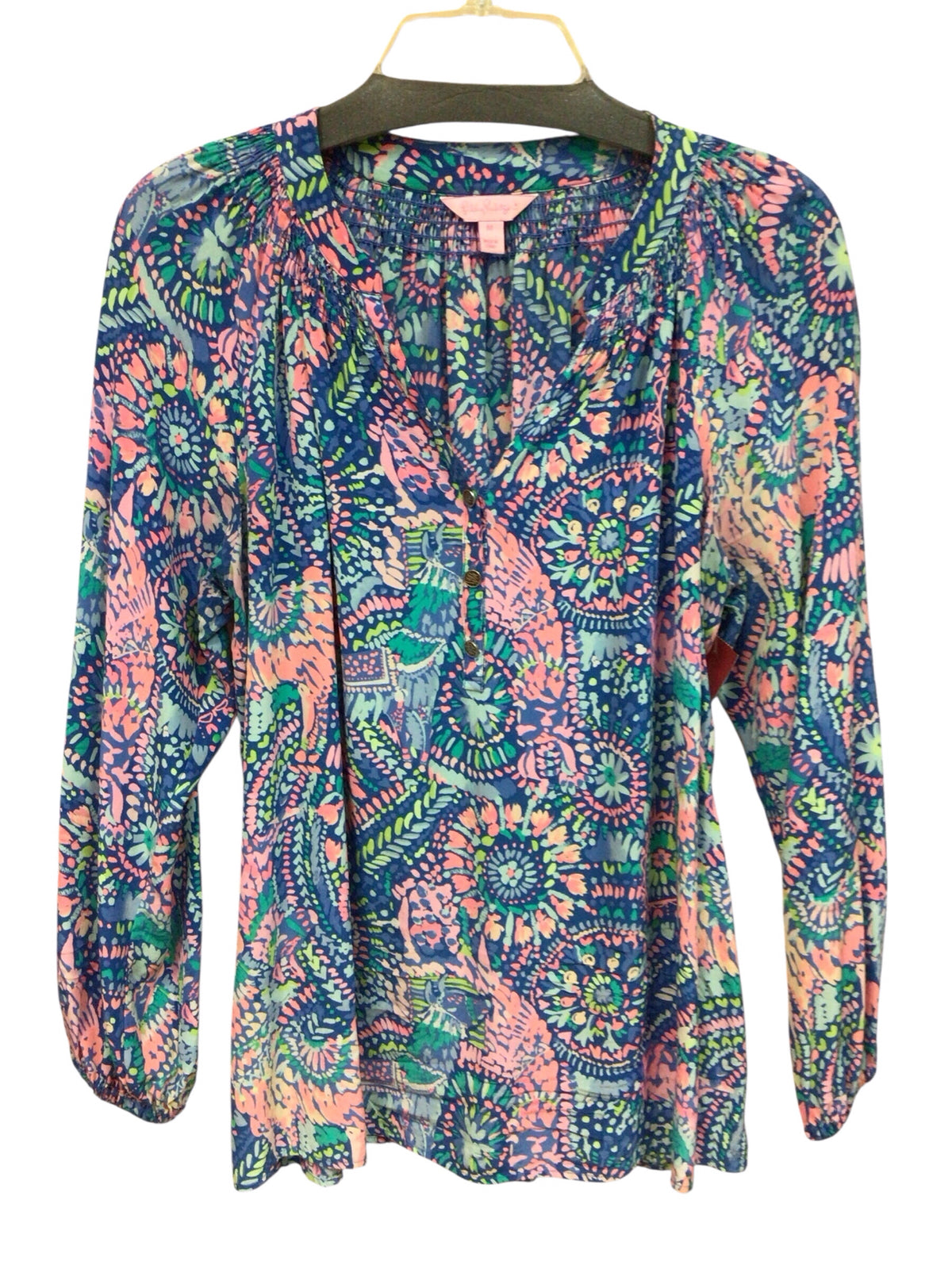 Lilly Pulitzer "Elsa" 100% Silk Paisley Print Long Sleeve Top Size Medium