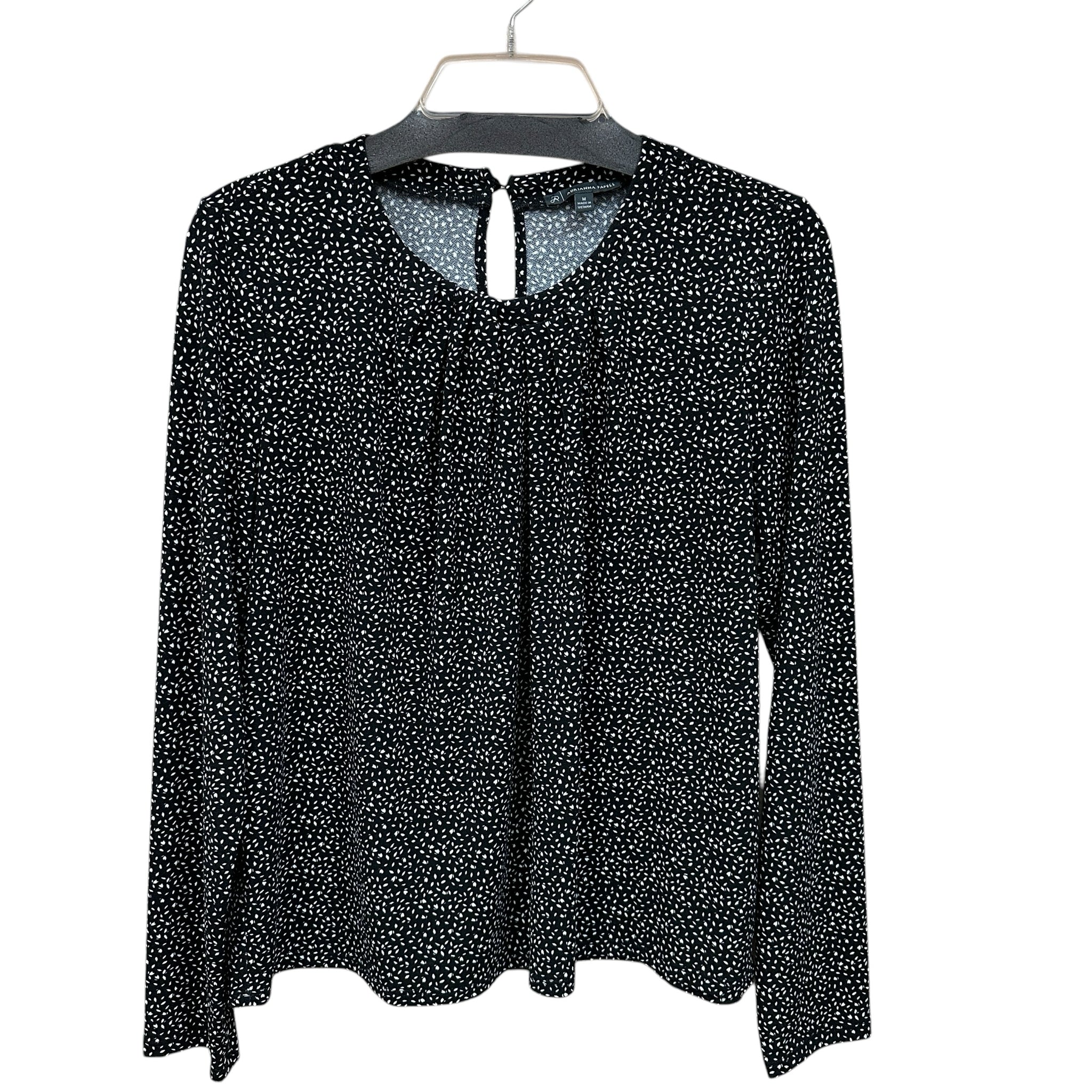 Adrianna Papell Black Blouse with White Dot Print Size Medium
