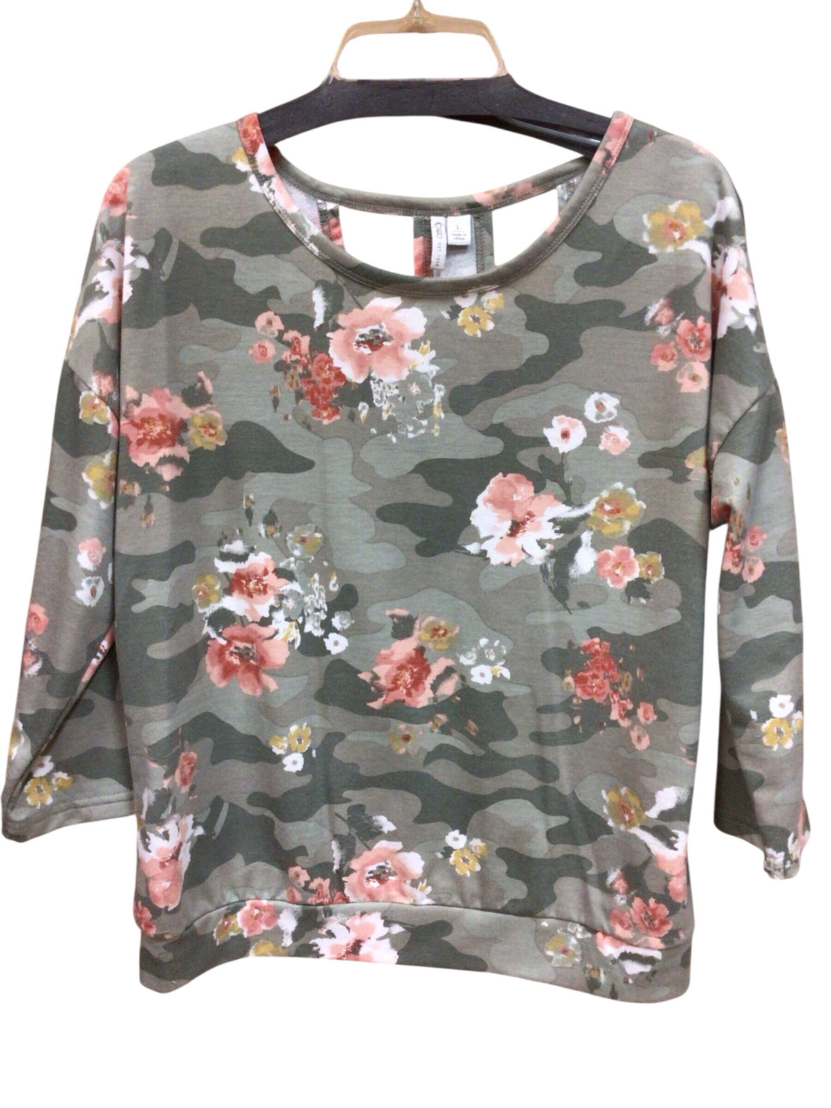 Cato 3/4 Sleeve Green Floral Top Size Large