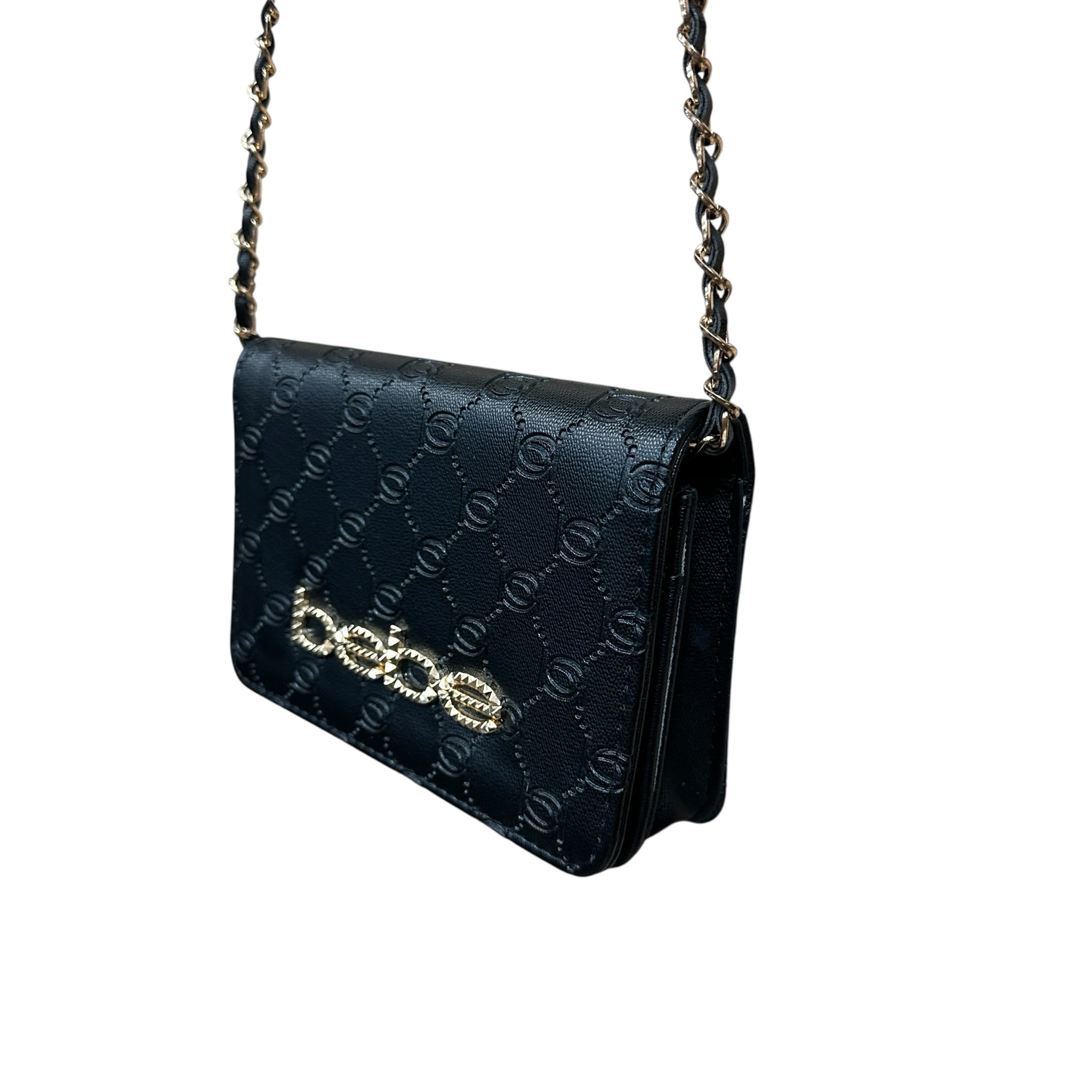 Bebe "Celia" Black Monogram Flap Crossbody Bag