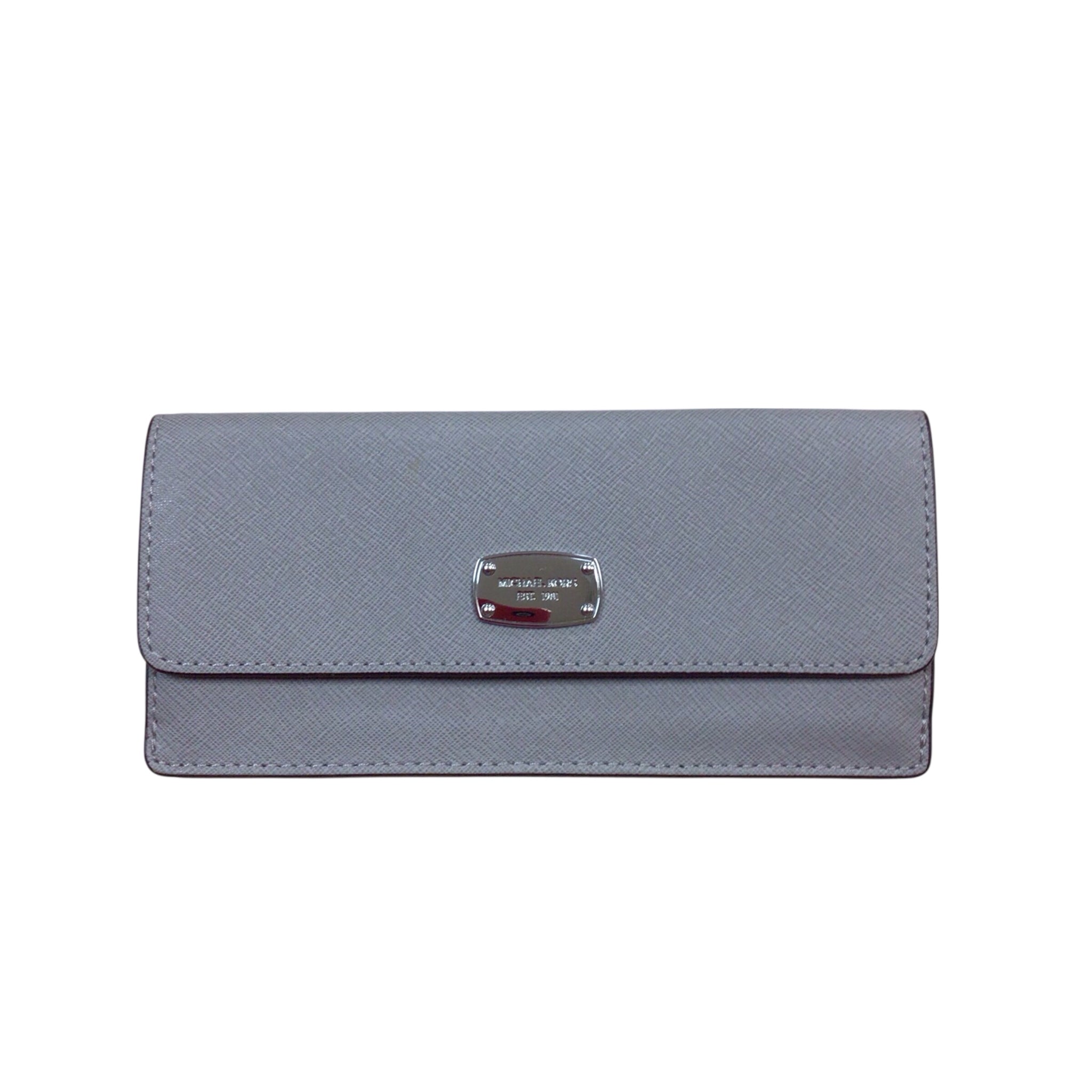 Michael Kors "Jet Set" Saffiano Gray Leather Fold-Over Slim Wallet