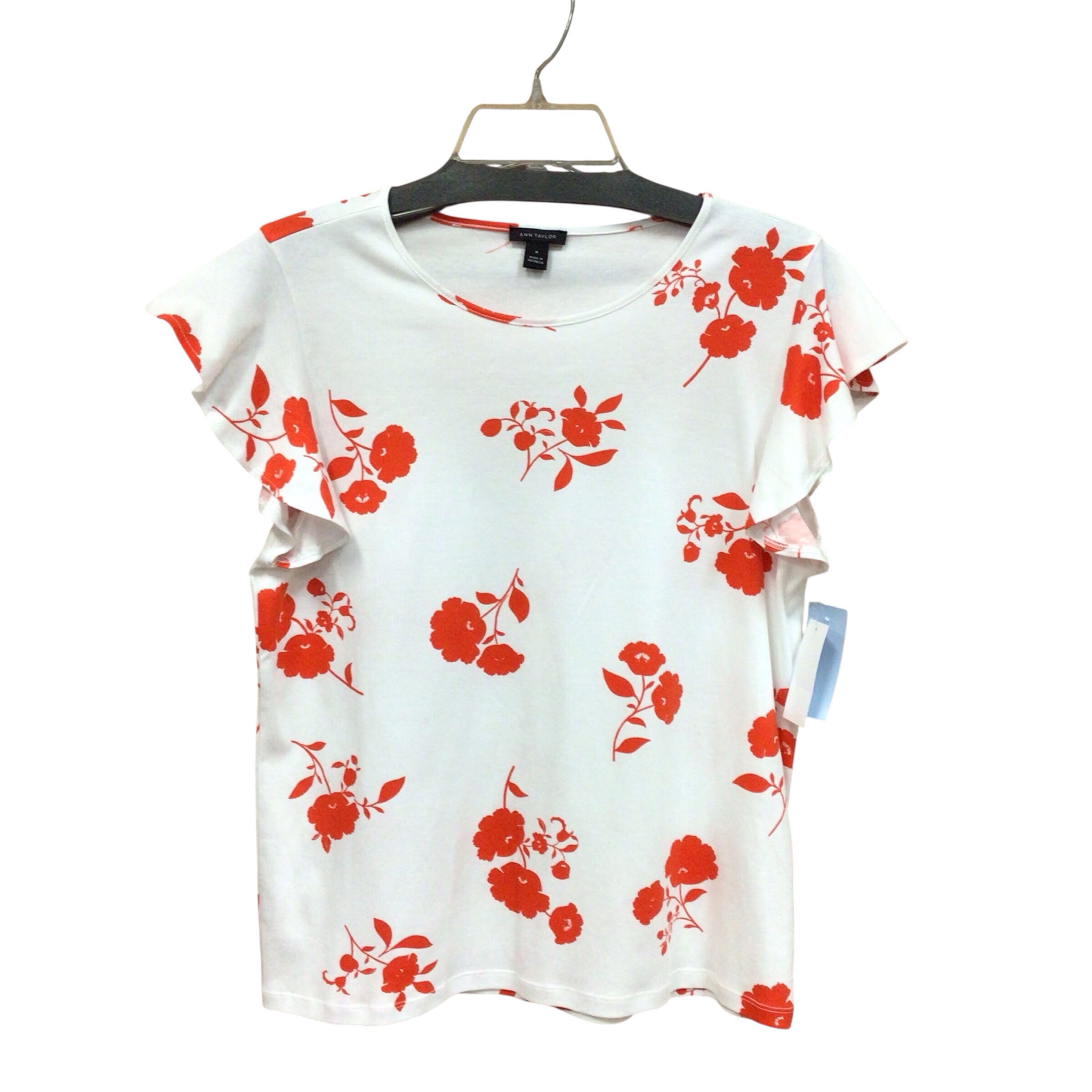 Ann Taylor Red & White Floral Short Sleeve Top Size Medium NWT
