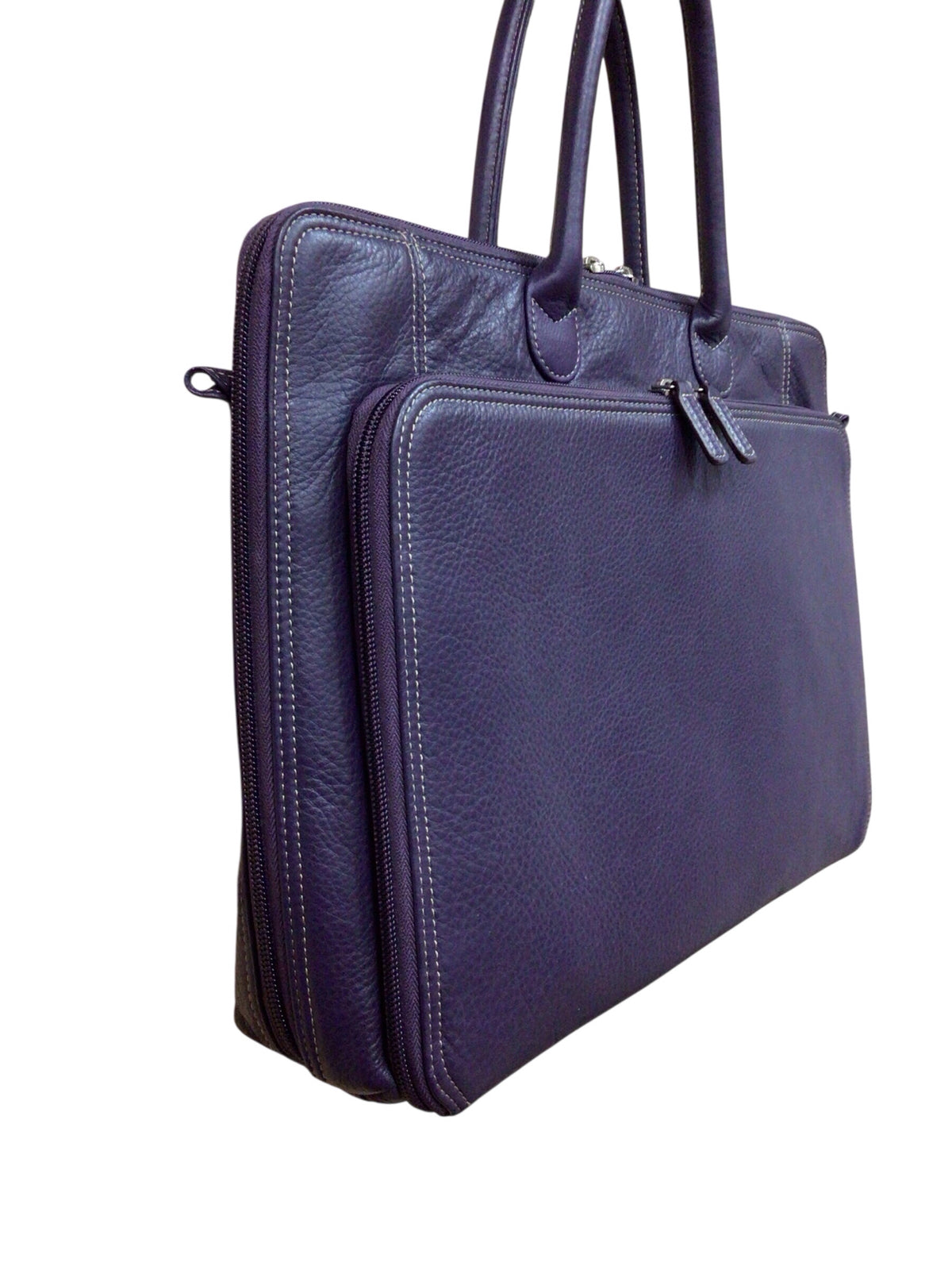 Levenger Purple Pebbled Leather Expandable Briefbag