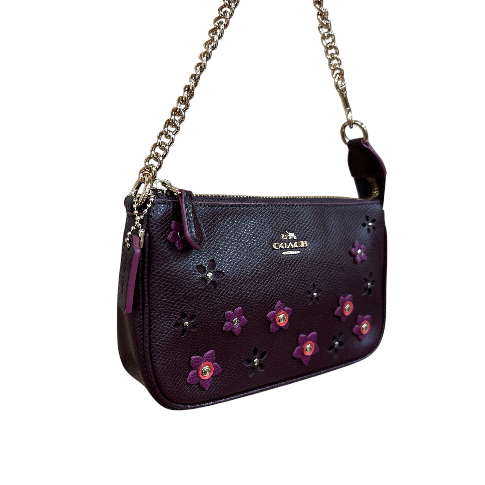 Coach Floral Whirl "Nolita 19" Burgundy Leather Hand Bag