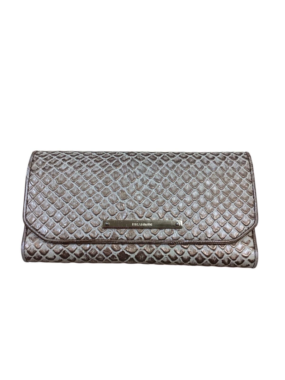 Brahmin Fold Over Champagne Colored Tri-Fold Leather Wallet