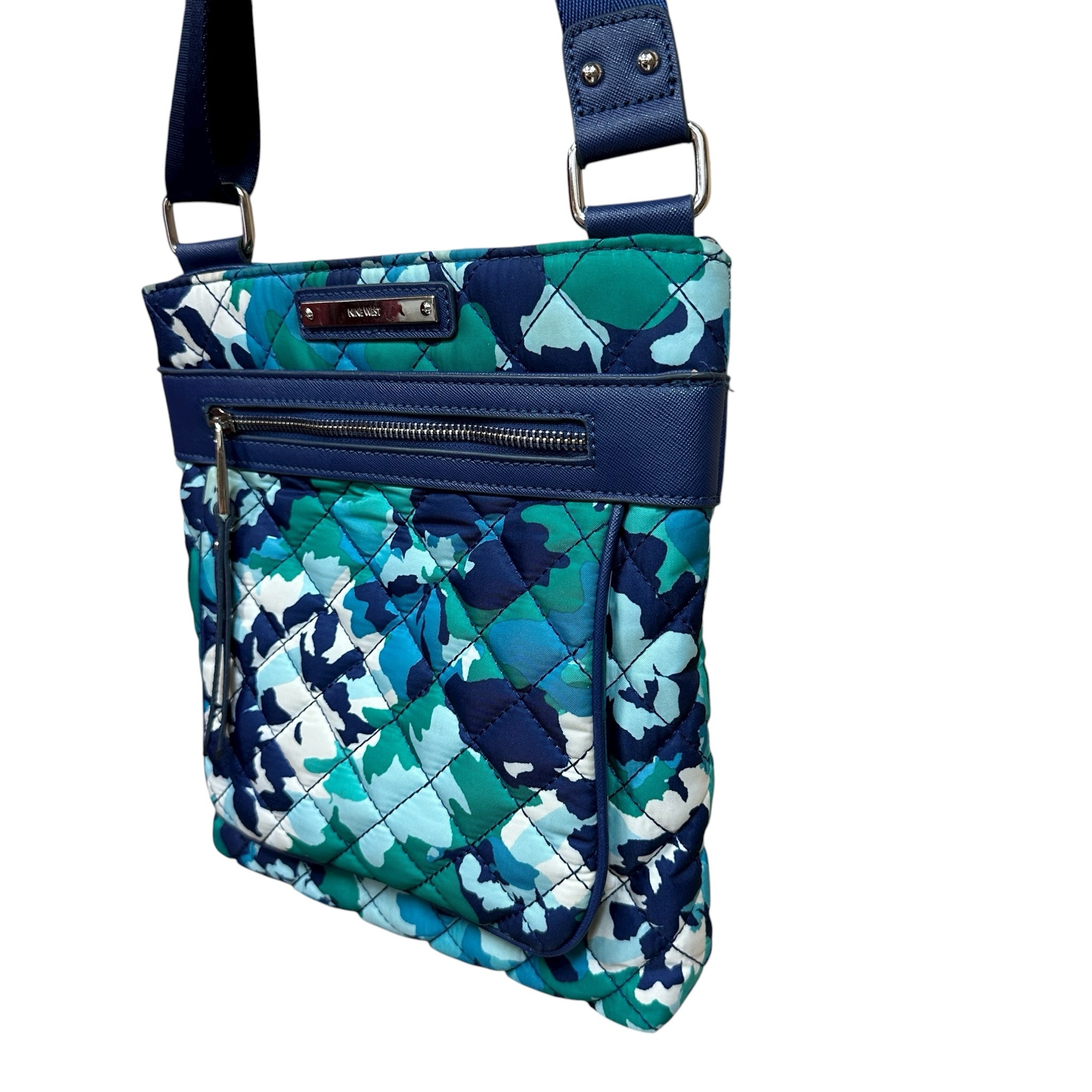 Nine West Blue Camo Quilted Fabric Crossbody Bag