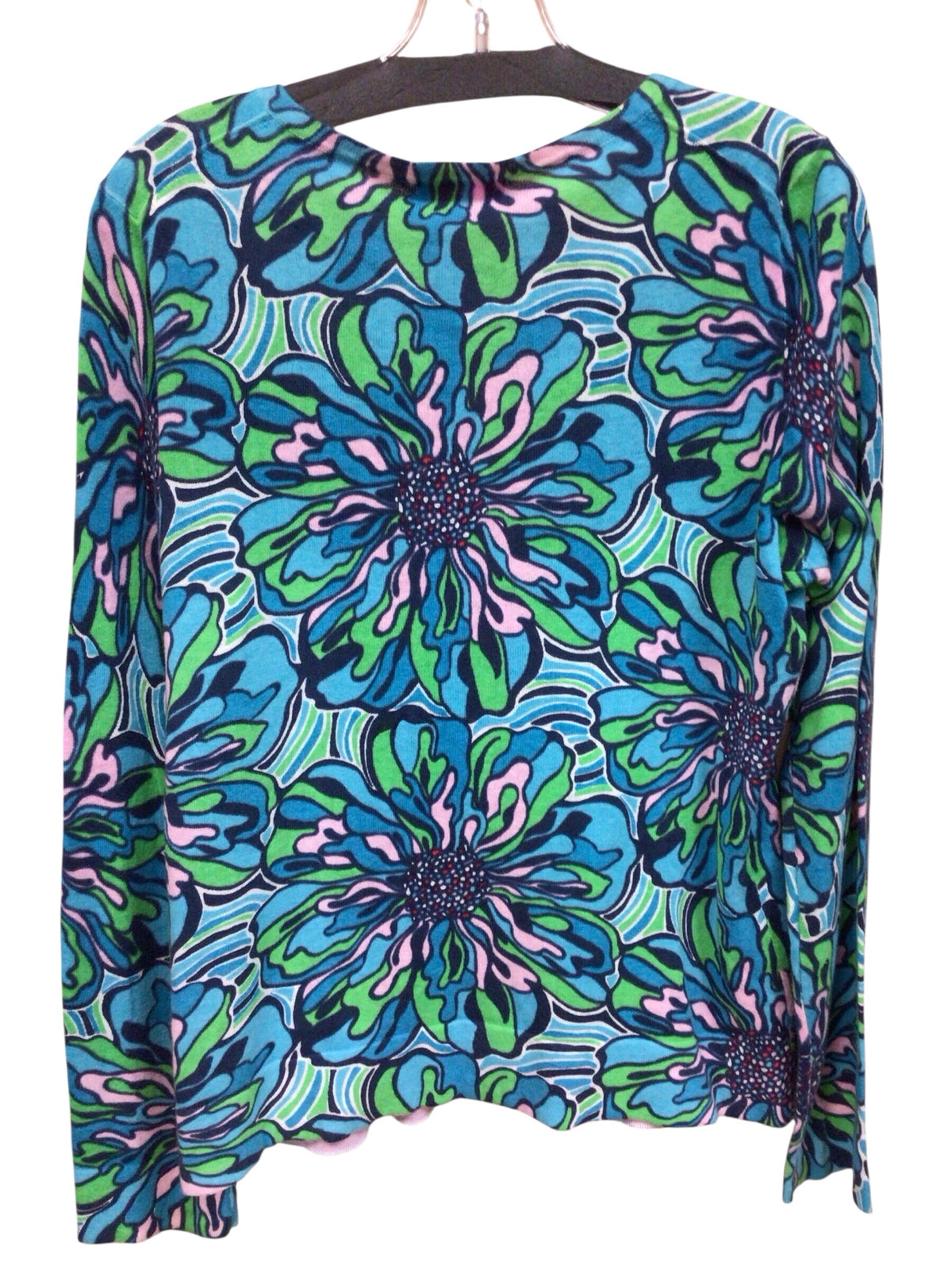 Lilly Pulitzer Blue & Green Long Sleeve Floral Button Down Sweater Size Large