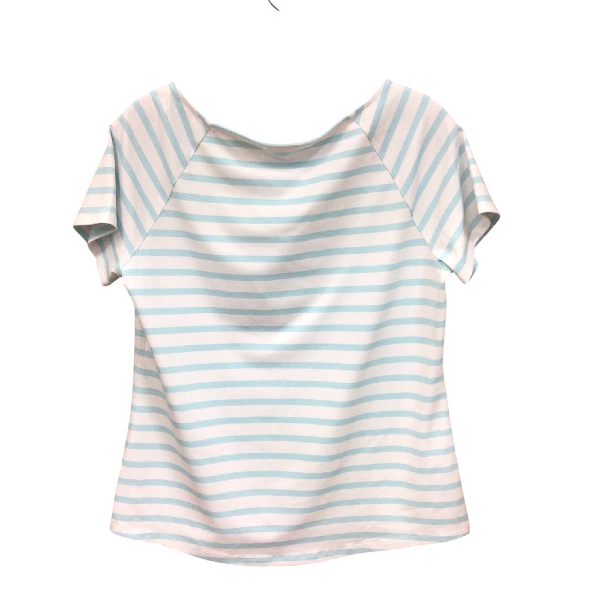 Talbots Teal Blue & White Striped Short Sleeve Top Size Medium